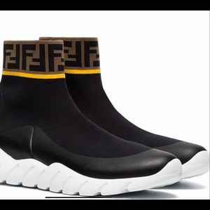 FENDI Logo hi-top stretch sock sneakers